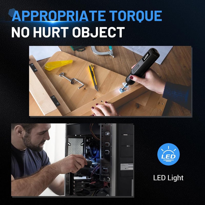 LUFF Electric Screwdriver Set,4V Cordless Rechargeable Screwdriver with 250 RPM Powerful Motor, USB-C, LED, 1 Drill Bit, 12 Bits for Furniture/Electrical - Image 5